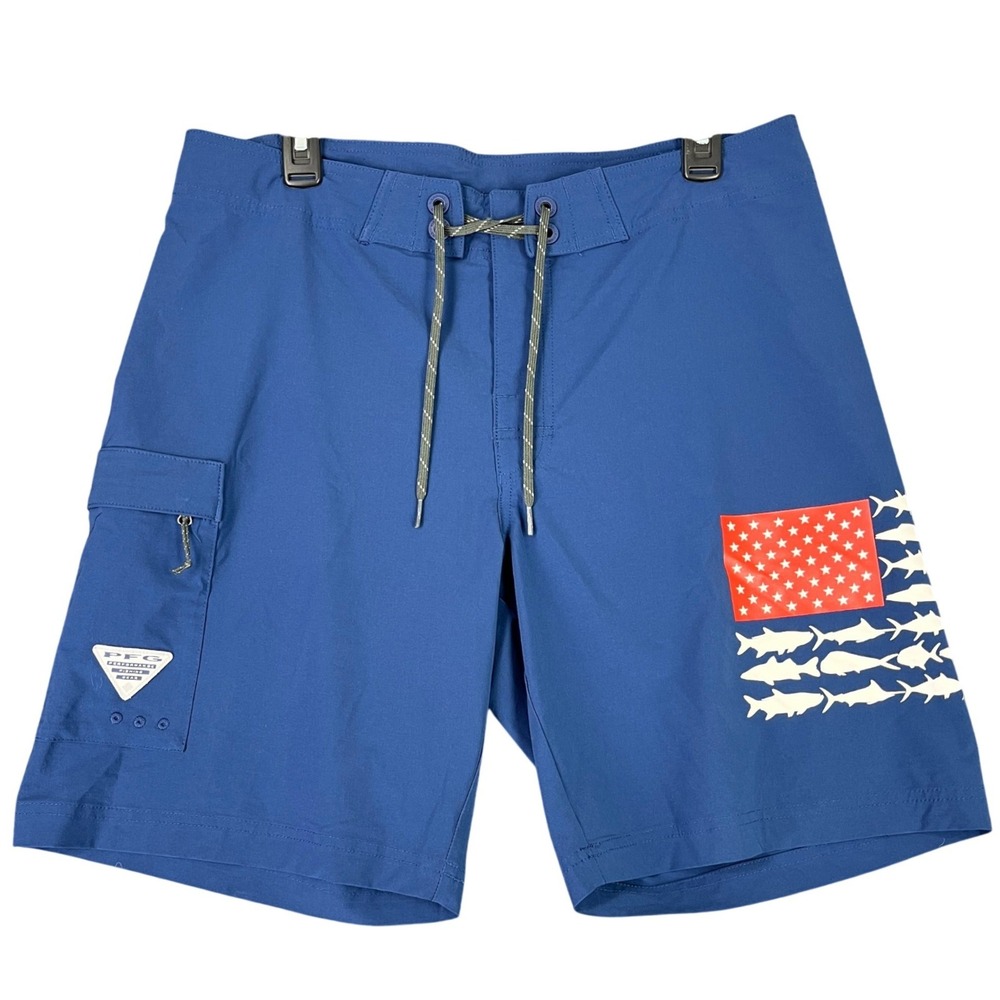 Columbia PFG Performance USA Flag Fish Cargo Fishing Board Shorts Mens 34